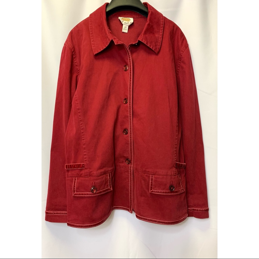 -SOLD-TALBOTS Vintage Red Collared Button Front Stretch Jacket Size 18W